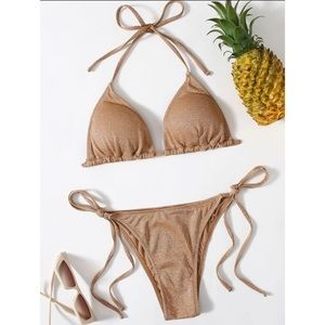 Glitter Halter Triangle Tie Side Bikini Set
